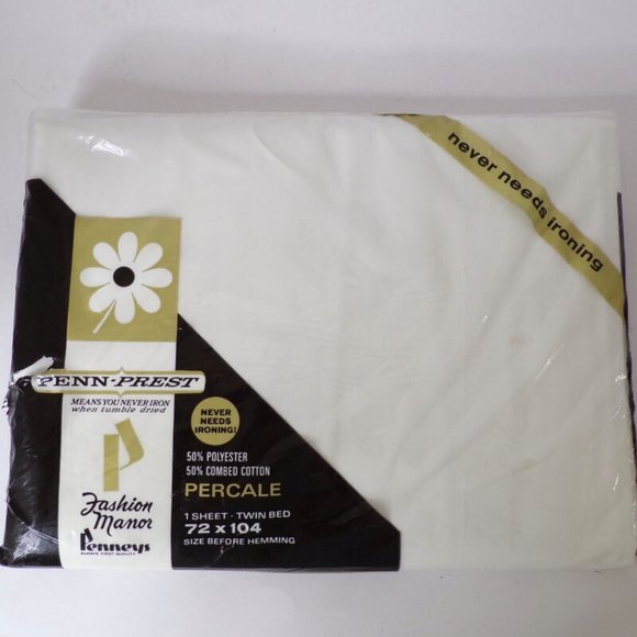 Penn-Prest Vintage Percale Twin Flat Sheet White TSHG0805 - Picture 1 of 3